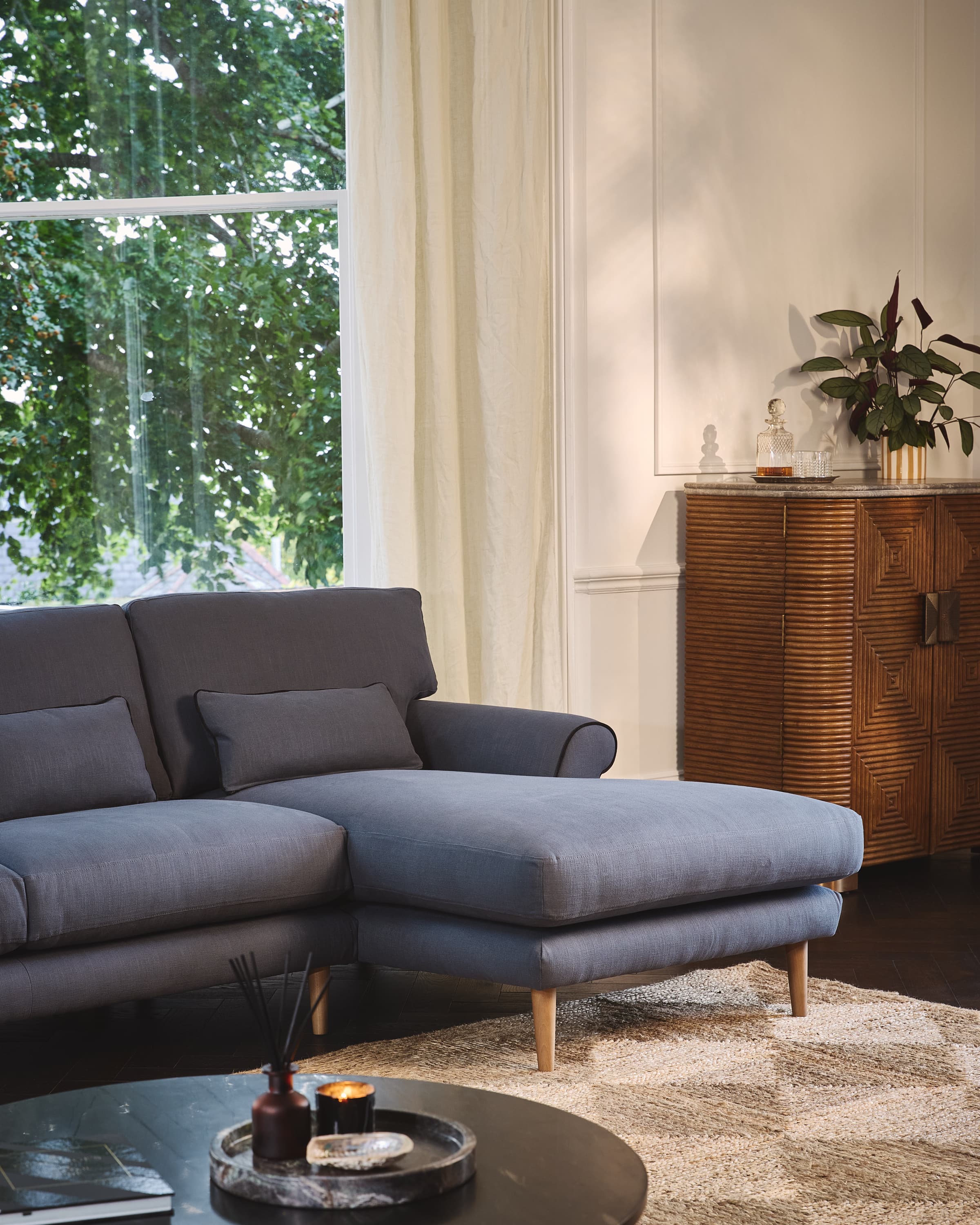 Helston 3x3 Seater Corner Sofa Bed in Stain Resistant Viscose Cotton Spider Web