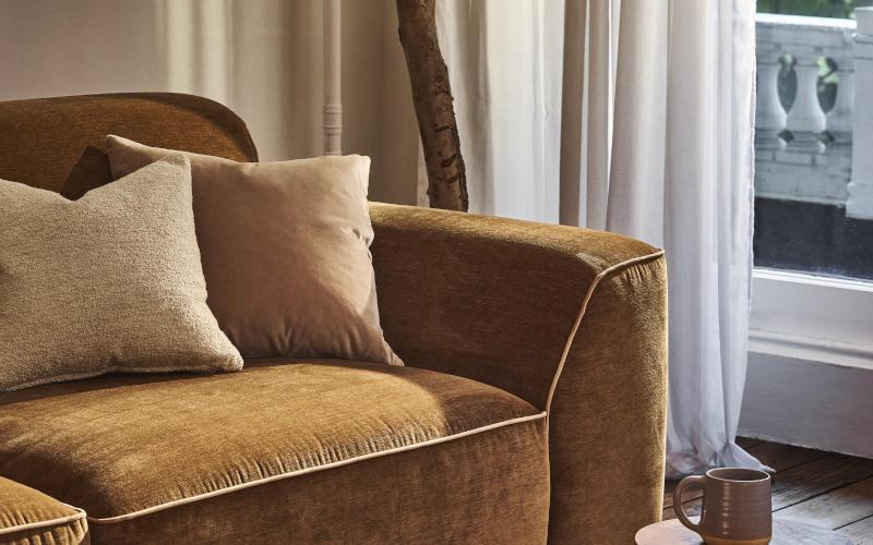 The Richmond Large Sofa in Vintage Velvet Crocodile with Medium Oak Feet