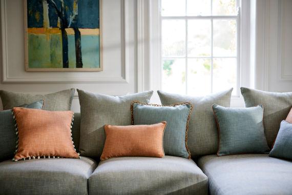 The Weymouth Corner Sofa Bed in Textured Weaves Argent With Dark Oak Feet