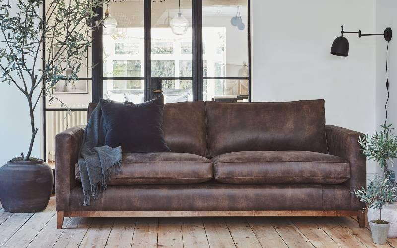 Darwin Grand Sofa in Buffed Saddle Timber