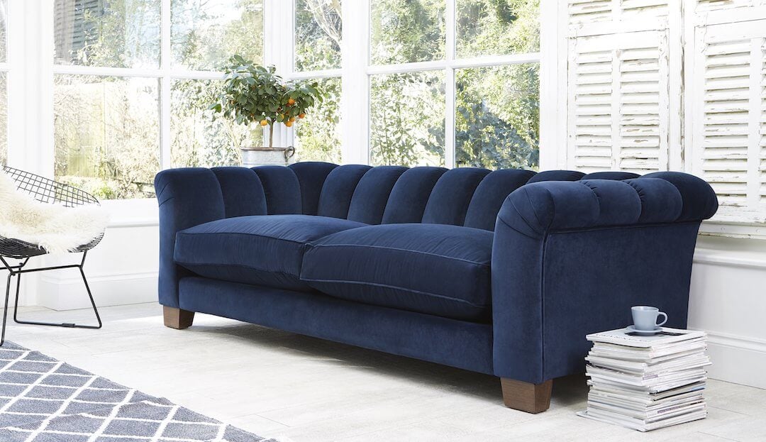 rockingham sofa in blue velvet