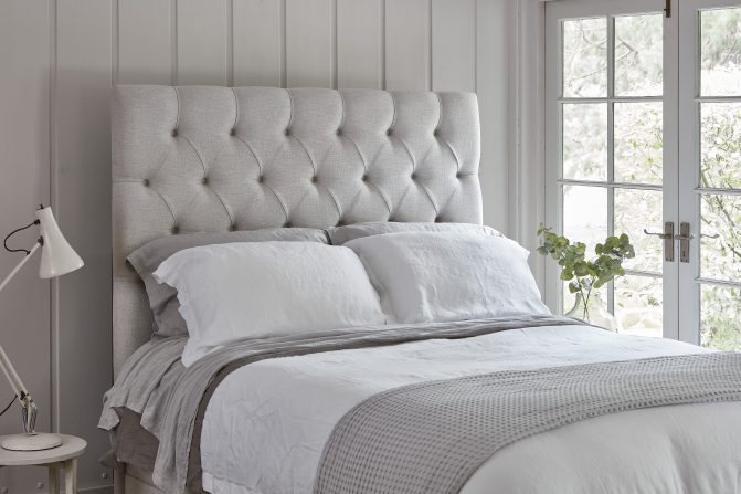 neutral fabric bed
